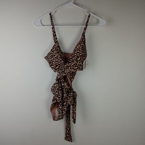 Aerie Leopald Print Wrap One Piece Swimsuit Size S